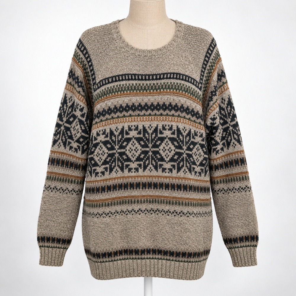 Vintage 90s Fair Isle Snowflake Tunic Sweater Sz L Oversized Cottagecore Grandpa